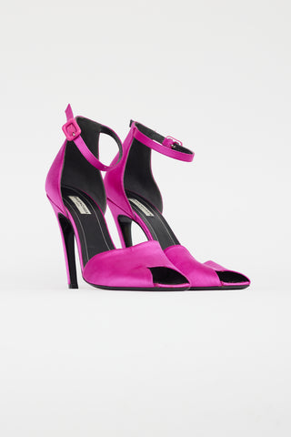 Balenciaga Purple Satin Square Toe Heel Sandal