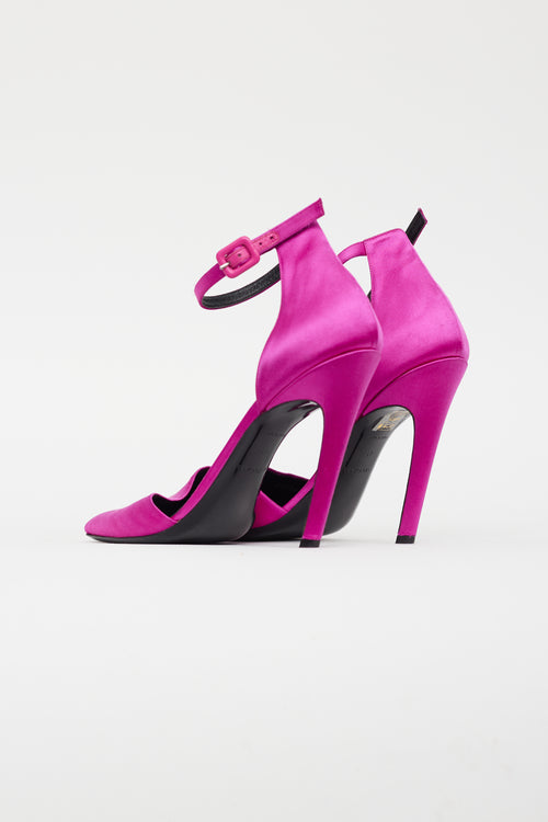 Balenciaga Purple Satin Square Toe Heel Sandal