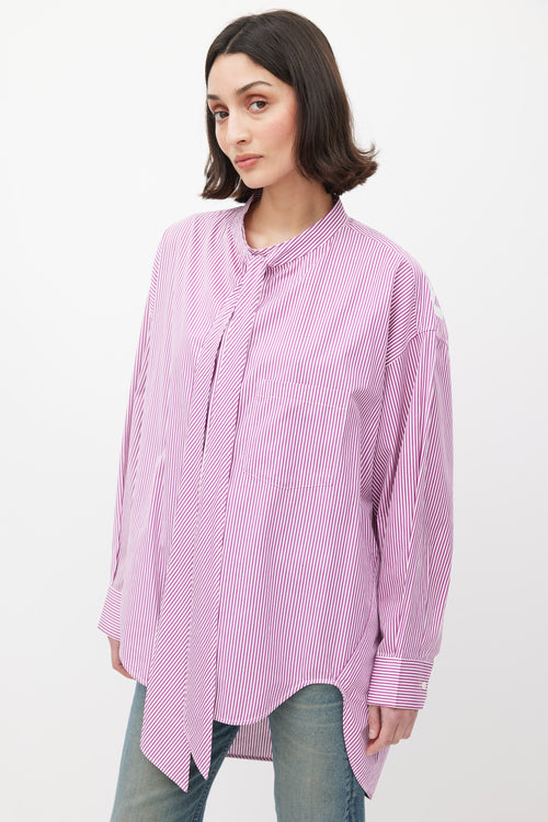 Balenciaga Purple 
White Striped Logo Back Shirt