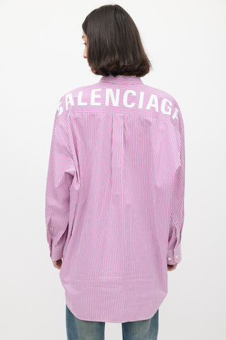 Balenciaga Purple 
White Striped Logo Back Shirt