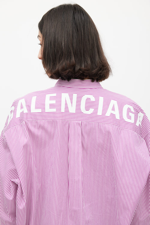 Balenciaga Purple 
White Striped Logo Back Shirt