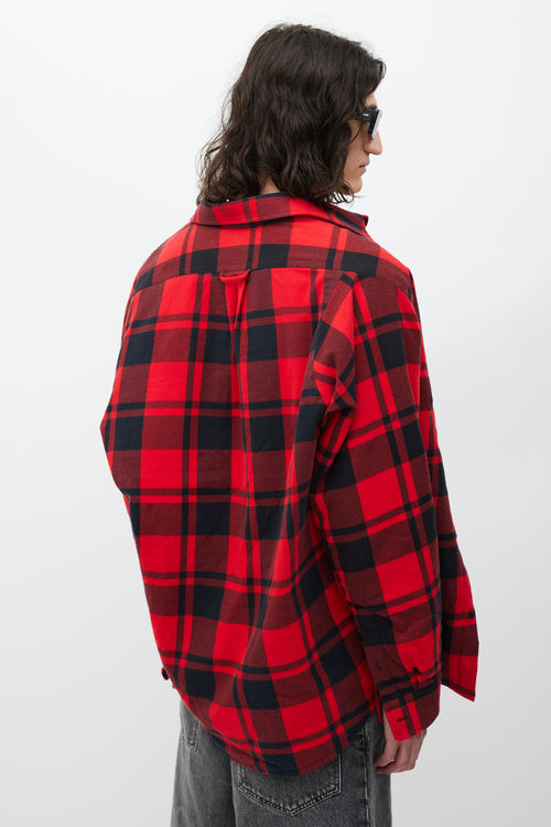 Balenciaga Red 
Black Asymmetrical Padded Plaid Jacket