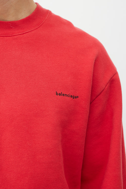 Balenciaga Red 
Black Logo Crewneck