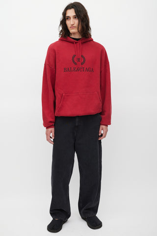 Balenciaga Red 
Black Oversized Logo Hoodie