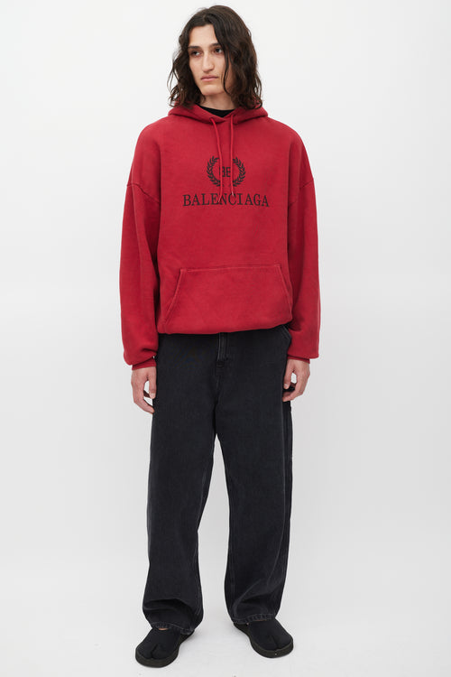 Balenciaga Red 
Black Oversized Logo Hoodie