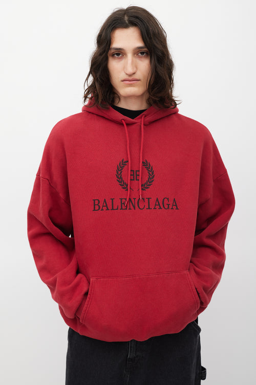 Balenciaga Red 
Black Oversized Logo Hoodie