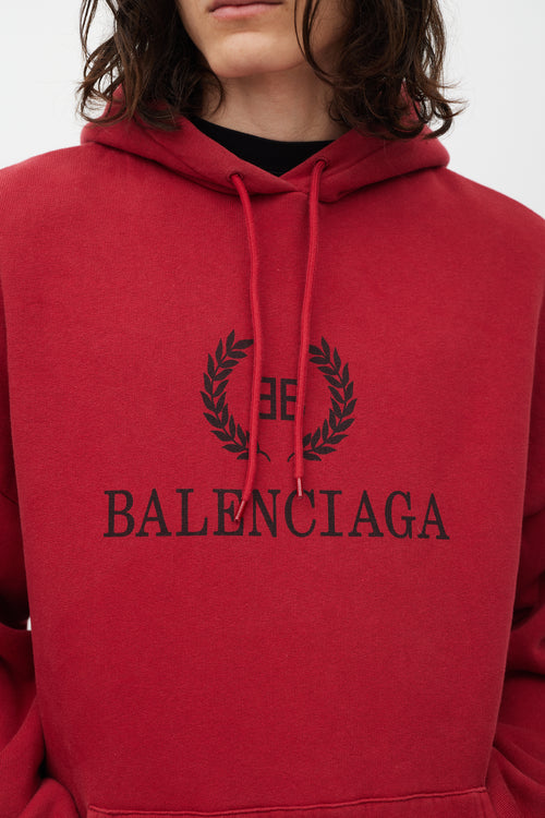 Balenciaga Red 
Black Oversized Logo Hoodie