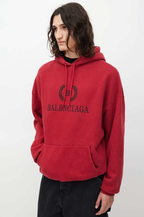 Balenciaga Red 
Black Oversized Logo Hoodie