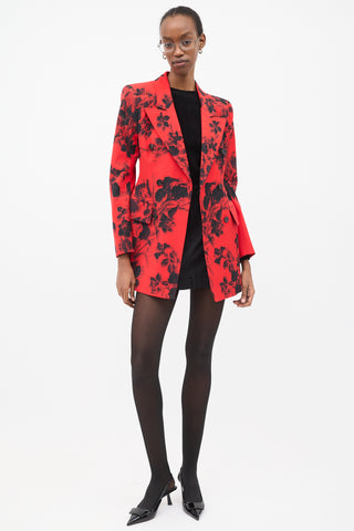 Balenciaga Red 
Black Wool Floral Hourglass Blazer