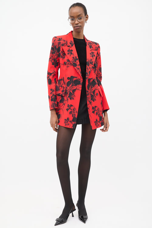 Balenciaga Red 
Black Wool Floral Hourglass Blazer