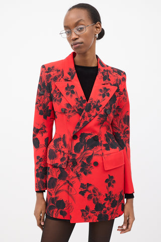 Balenciaga Red 
Black Wool Floral Hourglass Blazer