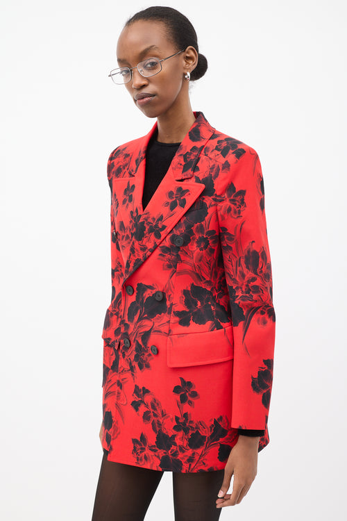 Balenciaga Red 
Black Wool Floral Hourglass Blazer