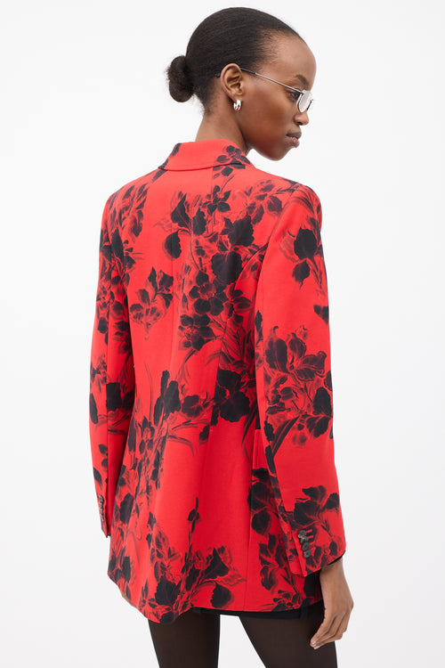 Balenciaga Red 
Black Wool Floral Hourglass Blazer