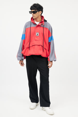 Balenciaga Red 
Grey Half Zip Logo Hoodie