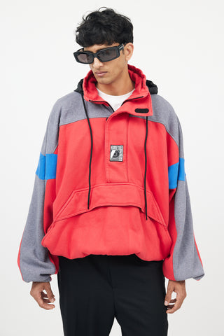 Balenciaga Red 
Grey Half Zip Logo Hoodie