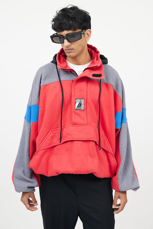 Balenciaga Red 
Grey Half Zip Logo Hoodie