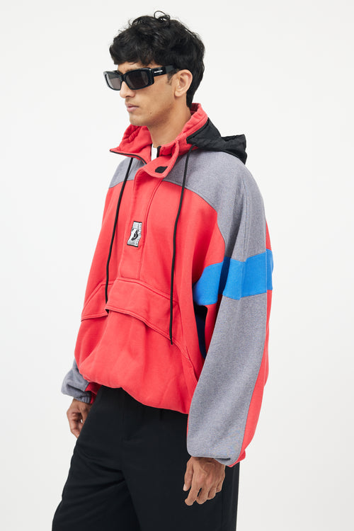 Balenciaga Red 
Grey Half Zip Logo Hoodie