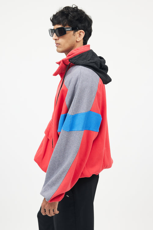 Balenciaga Red 
Grey Half Zip Logo Hoodie