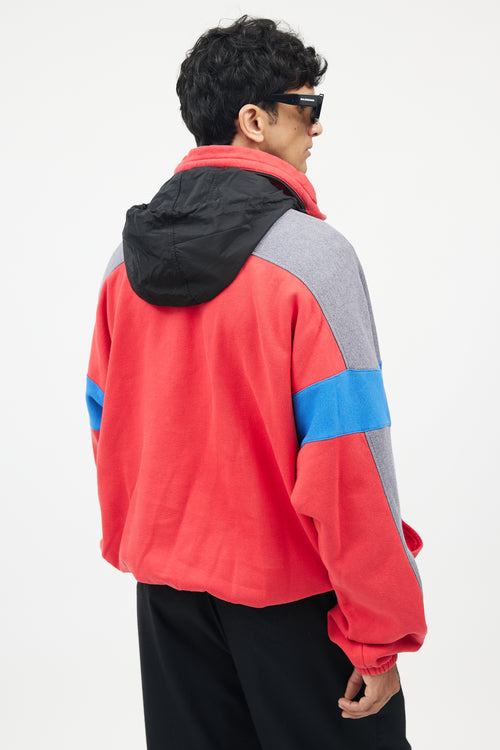 Balenciaga Red 
Grey Half Zip Logo Hoodie