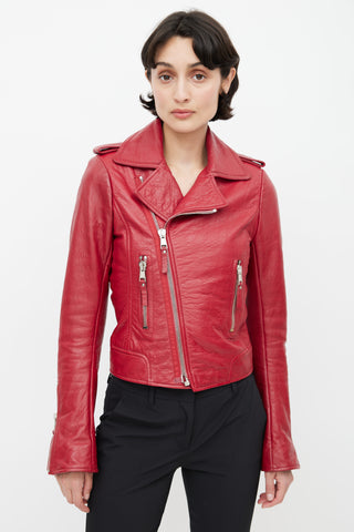 Balenciaga Red Leather Biker Jacket