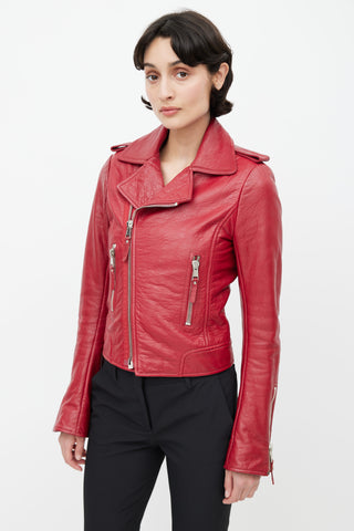 Balenciaga Red Leather Biker Jacket