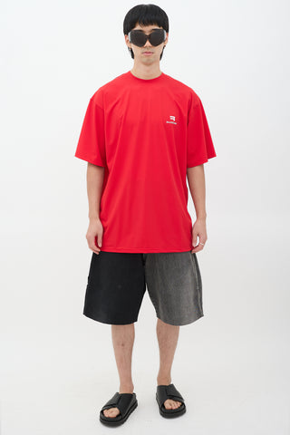 Balenciaga Red Nylon Logo Oversized T-Shirt