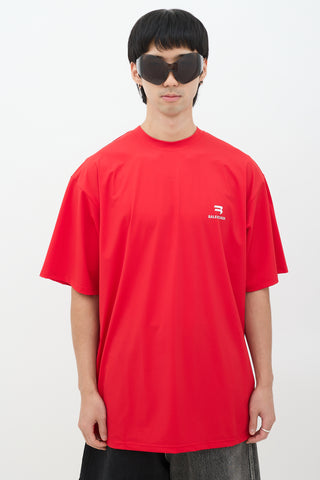 Balenciaga Red Nylon Logo Oversized T-Shirt