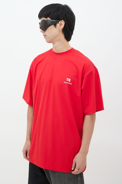 Balenciaga Red Nylon Logo Oversized T-Shirt