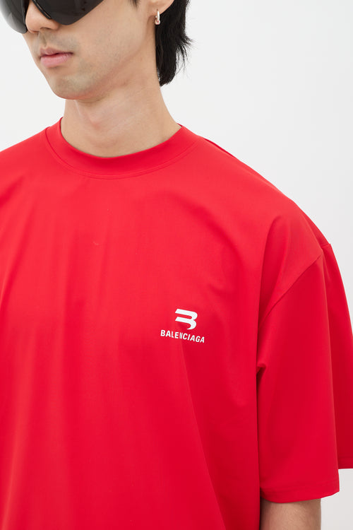 Balenciaga Red Nylon Logo Oversized T-Shirt