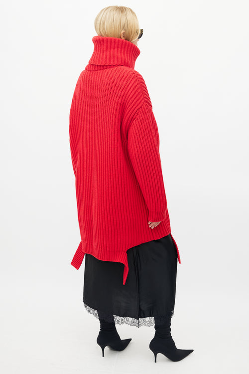 Balenciaga Red Ribbed Knit Sweater Dress