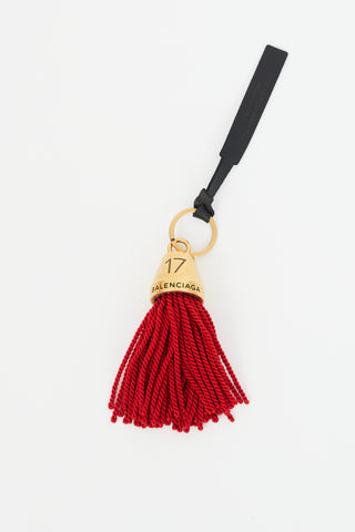 Balenciaga Red 
Gold Hotel Fringe Key Ring