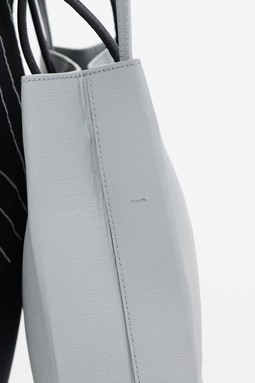 Balenciaga SS 2019 Grey Leather Small Logo Shopping Tote Bag