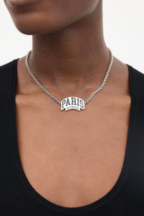 Balenciaga Silver Cities Paris Pendant Chain Necklace