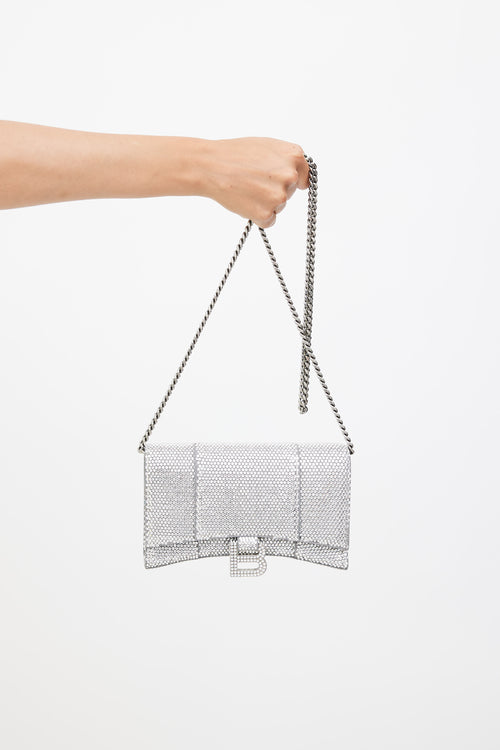 Balenciaga Silver Crystal Hourglass Crossbody Bag