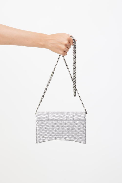 Balenciaga Silver Crystal Hourglass Crossbody Bag