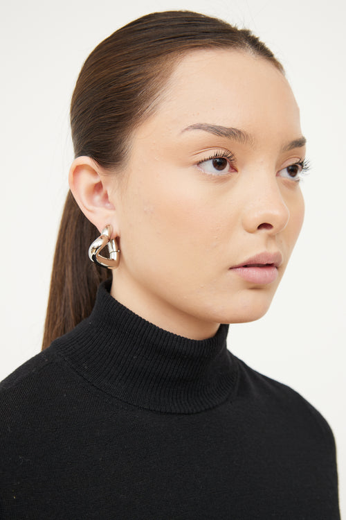 Balenciaga Silver Tone Heart Loop Earrings