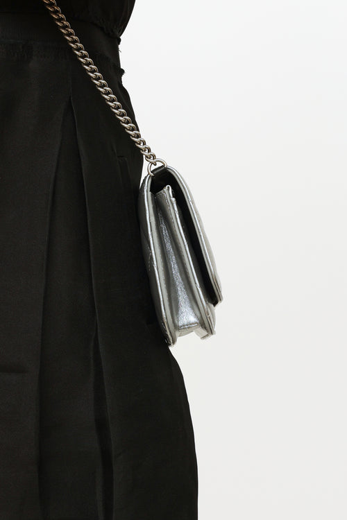 Balenciaga Silver Quilted B Wallet on Chain Bag