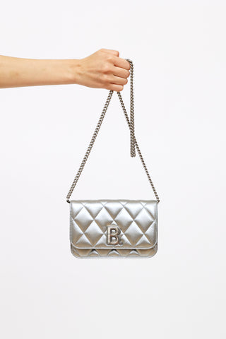 Balenciaga Silver Quilted B Wallet on Chain Bag