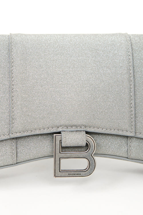 Balenciaga Silver Glitter Hourglass Wallet On Chain Bag