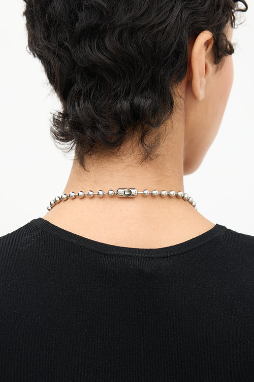 Balenciaga Silver Tag Pendant Ball Chain Necklace