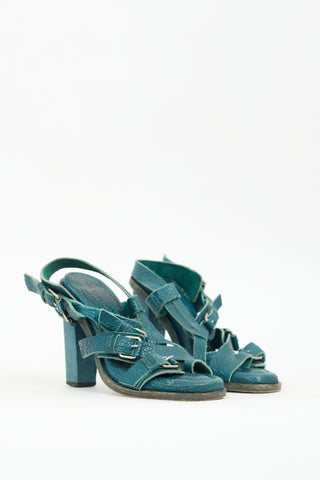 Balenciaga Teal Leather Buckle Heel