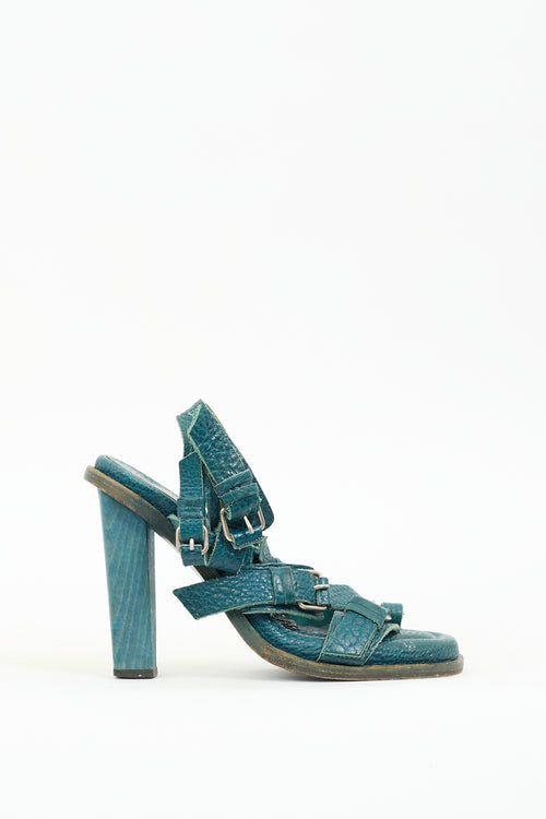 Balenciaga Teal Leather Buckle Heel