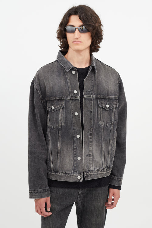 Balenciaga Washed Black Logo Distressed Jacket