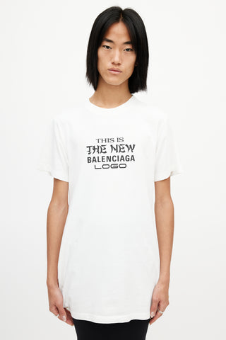 Balenciaga White 
Black New Logo Asymmetrical T-Shirt