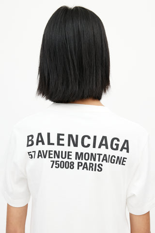 Balenciaga White 
Black New Logo Asymmetrical T-Shirt