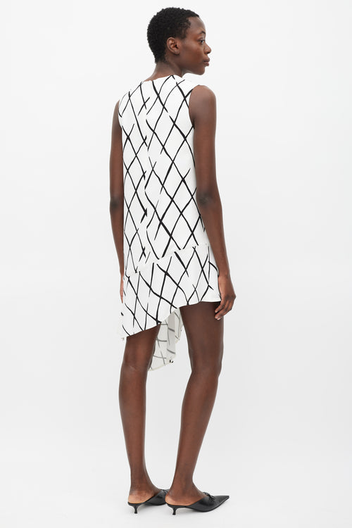 Balenciaga White 
Black Argyle Printed Asymmetric Dress