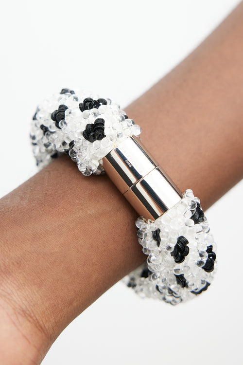 Balenciaga Black 
White Beaded Sequin Bracelet