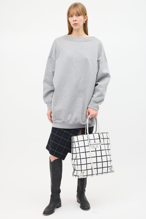 Balenciaga White 
Black Leather Papier Ledger Tote