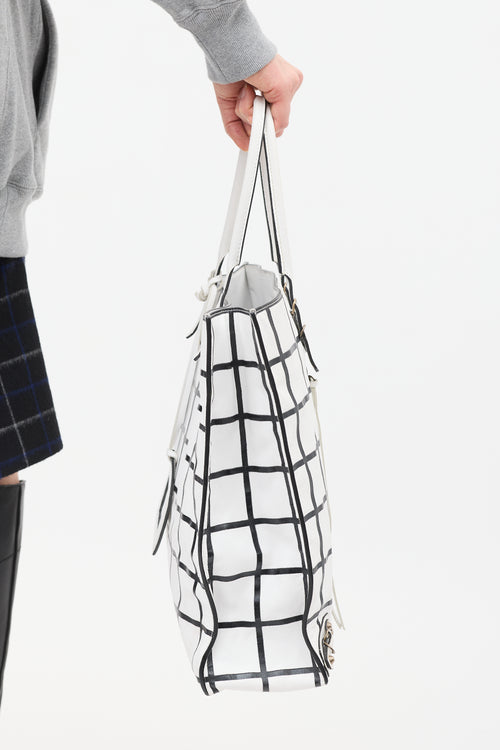 Balenciaga White 
Black Leather Papier Ledger Tote