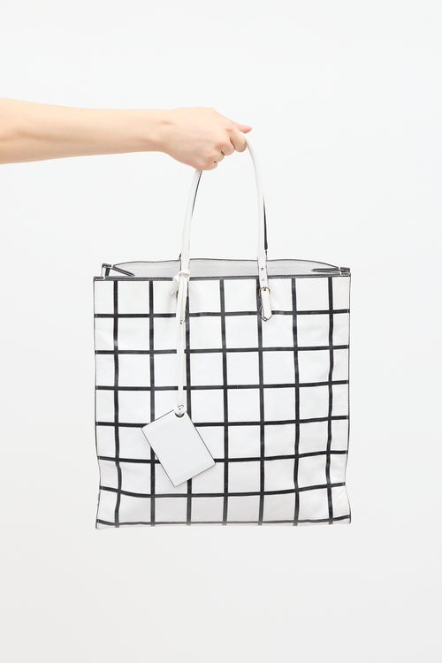 Balenciaga White 
Black Leather Papier Ledger Tote